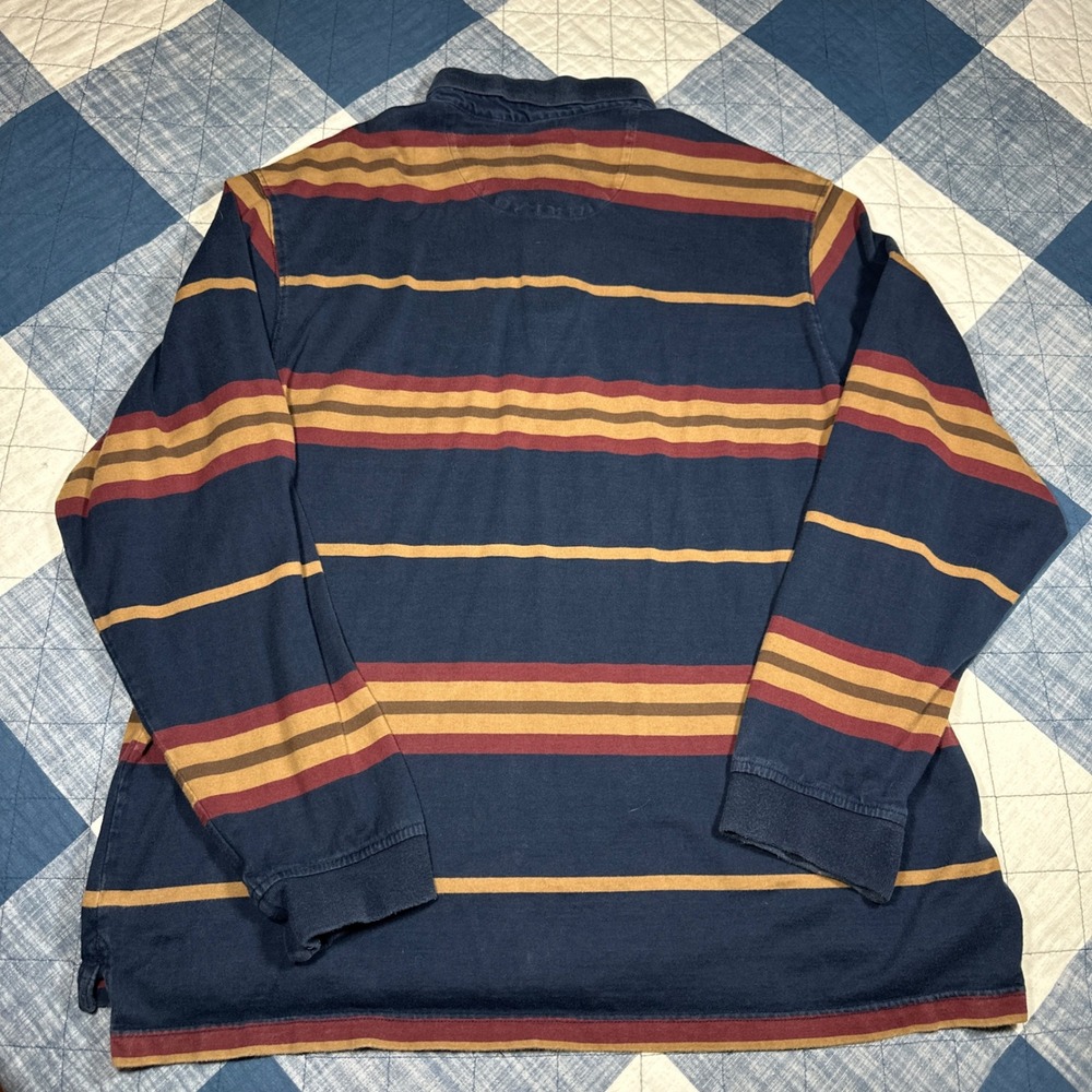 Roundtree & Yorke Mens Large Long Sleeve Striped Polo Shirt Navy Burgundy Cotton - Picture 5 of 5